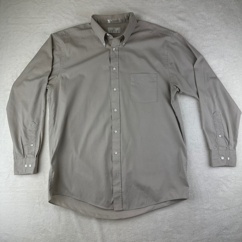 Enro Button Down Mens Oxford Shirt Pima Pin-Point Tall 17 35-36 Tan Cotton